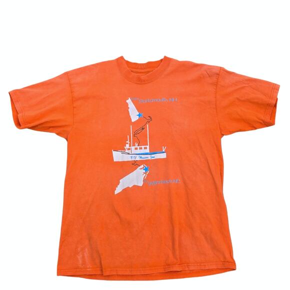 Orange Graphic Tshirt Size L Fishing Boat Maureen Jane Portsmouth NH Wanchese - Picture 8 of 9